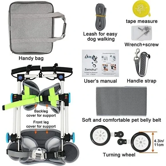 HobeyHove Adjustable Dog Wheelchair for Back Legs Two Color 5-Size XS White